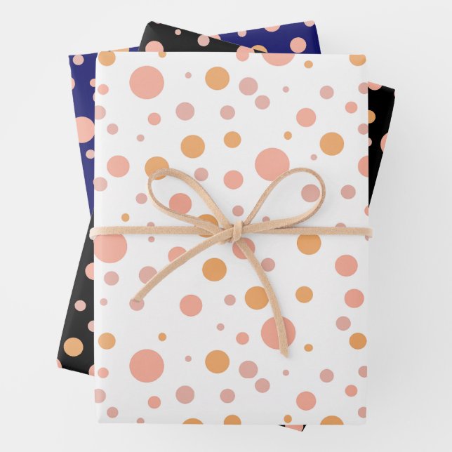 Simple Modern Pink And Peach Polka Dot  Wrapping Paper Sheet (In situ)