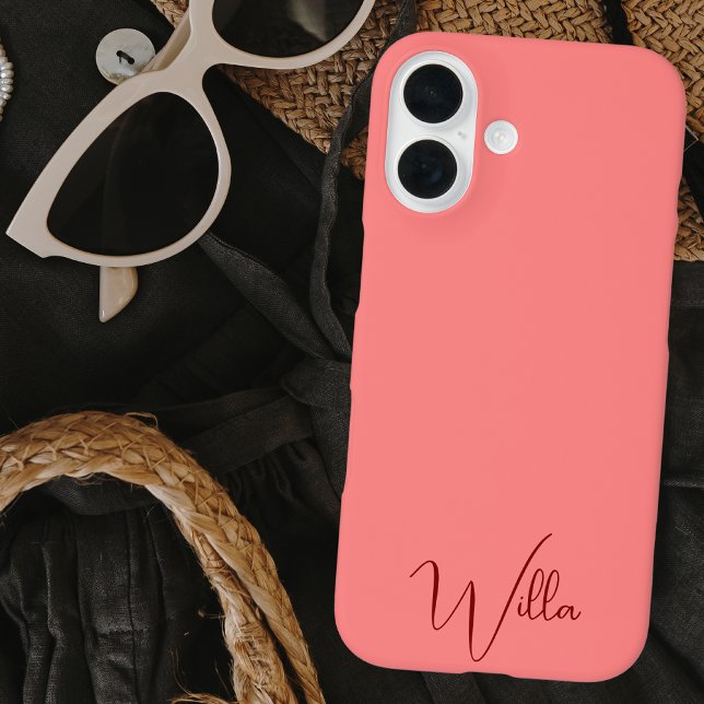 Simple Modern Pink and Red Monogrammed Stylish Case-Mate iPhone Case (Creator Uploaded)