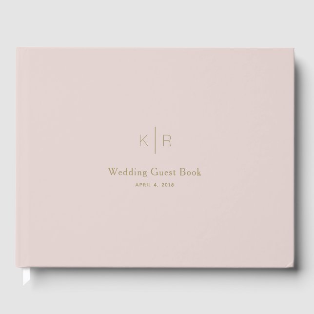 Simple Modern Pink Beige Gold Wedding Guest Book (Front)