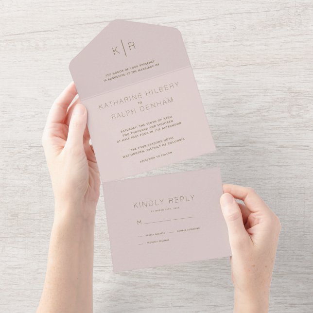 Simple Modern Pink Beige Wedding All In One Invitation (Tearaway)