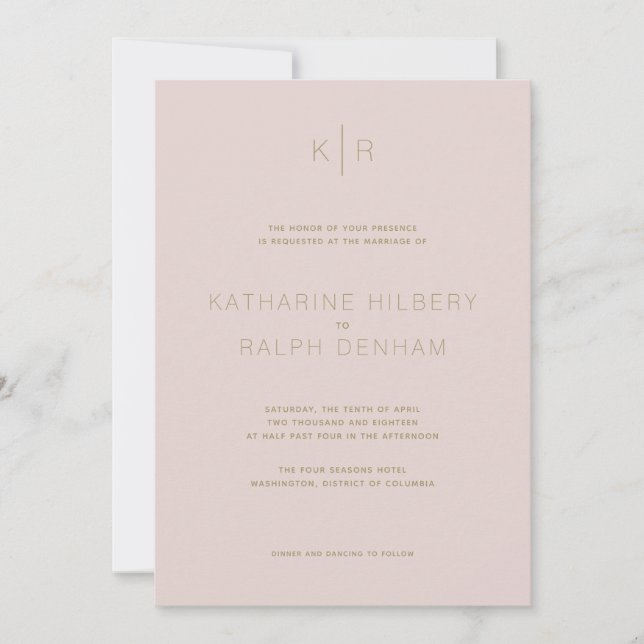Simple Modern Pink Beige Wedding Invitation (Front)