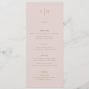Simple Modern Pink Beige Wedding Menu Card