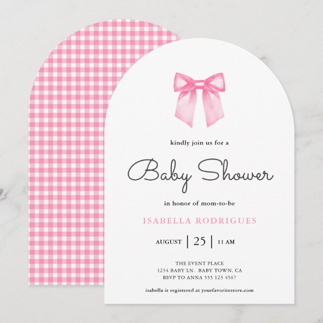 Simple Modern Pink Bow Baby Shower Invitation (Front/Back)