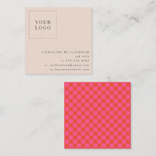 Simple Modern Pink Chequerboard Your Logo Custom Square Business Card