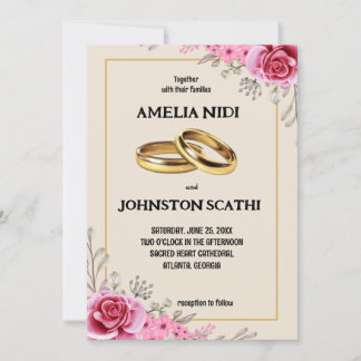 Simple Modern Pink floral Invitation