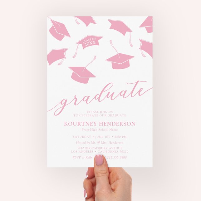 Simple Modern Pink Graduation Party Invitations (Creator Uploaded)