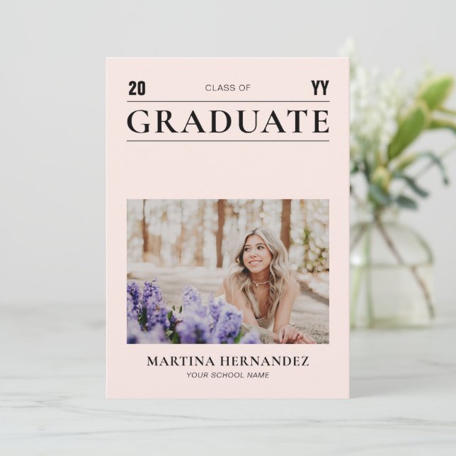 Simple Modern Pink Graduation Photo Announcement (Standing Front)