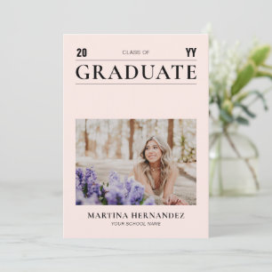 Simple Modern Pink Graduation Photo Announcement