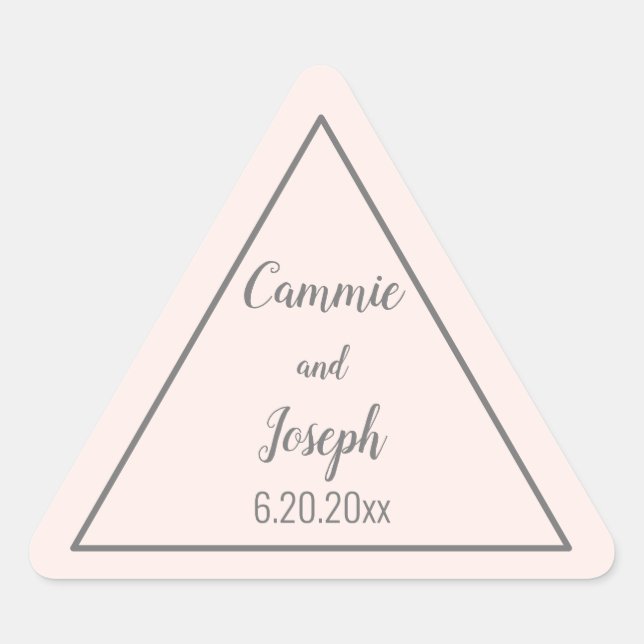 Simple Modern Pink Grey Triangle Wedding Geometric Sticker (Front)