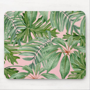 Simple Modern Pink Palm Leaf Tropical Floral Mouse Pad