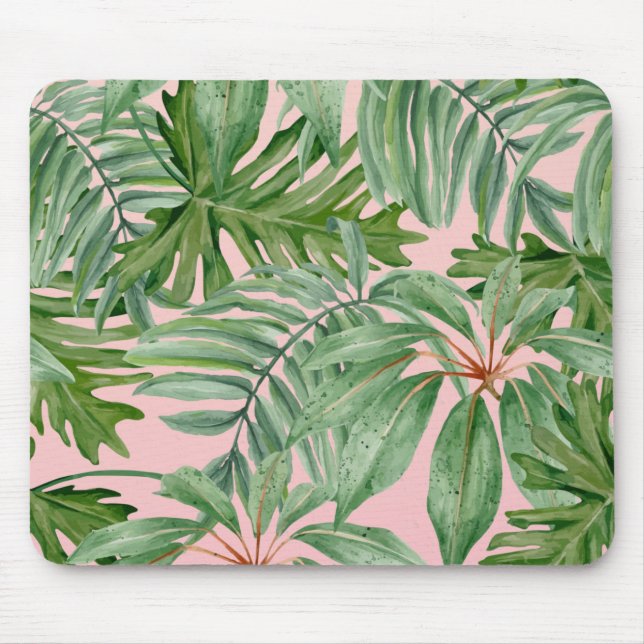 Simple Modern Pink Palm Leaf Tropical Floral  Mouse Pad (Front)