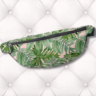Simple Modern Pink Palm Leaf Tropical Floral Wall Bum Bags