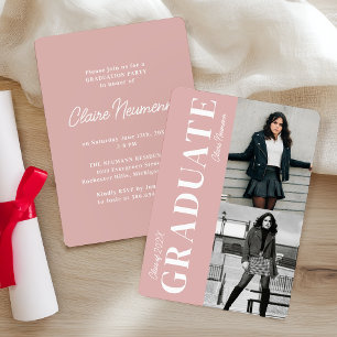 Simple Modern Pink Photo Collage Graduation Party Invitation