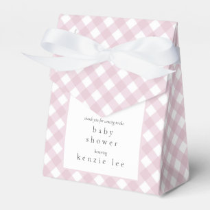 Simple Modern Pink Plaid Bow Baby Shower Favour Box