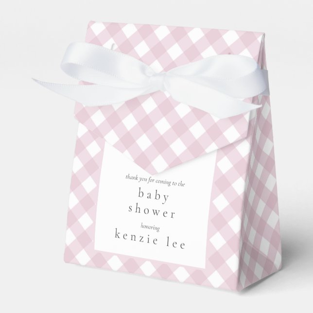Simple Modern Pink Plaid Bow Baby Shower Favour Box (Front Side)