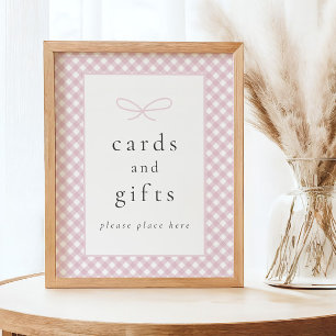 Simple Modern Pink Plaid Bow Baby Shower Sign