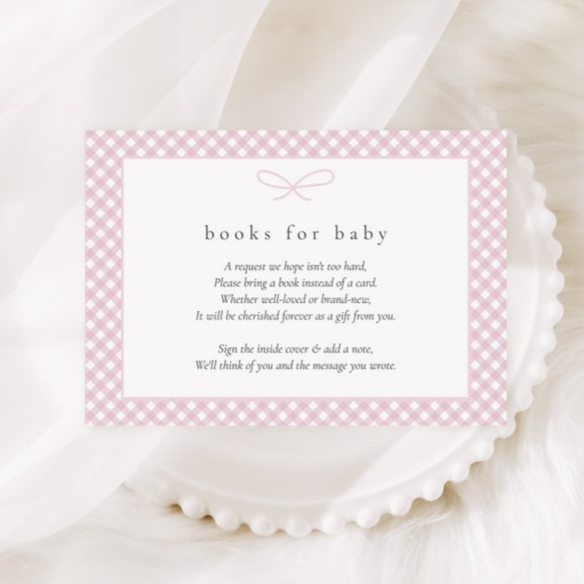 Simple Modern Pink Plaid Bow Books for Baby Enclosure Card (Creator Uploaded)