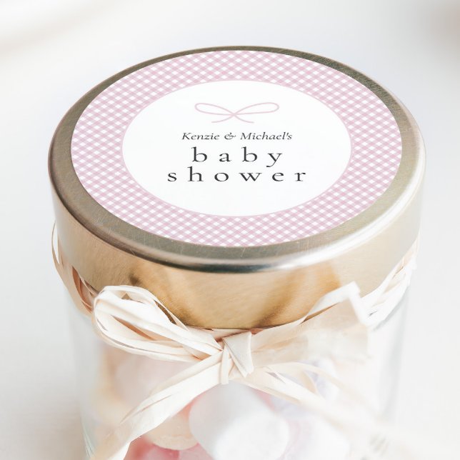 Simple Modern Pink Plaid Bow  Classic Round Sticker (Creator Uploaded)
