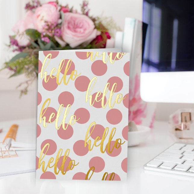 Simple Modern Pink Polka Dots Hello Foil Greeting Card (Creator Uploaded)