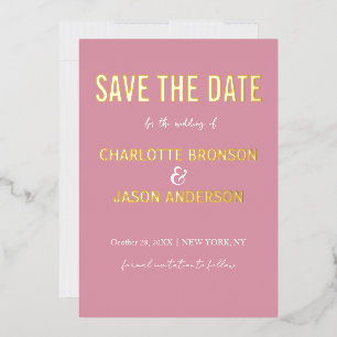 Simple Modern Pink Rose Save The Date Gold  