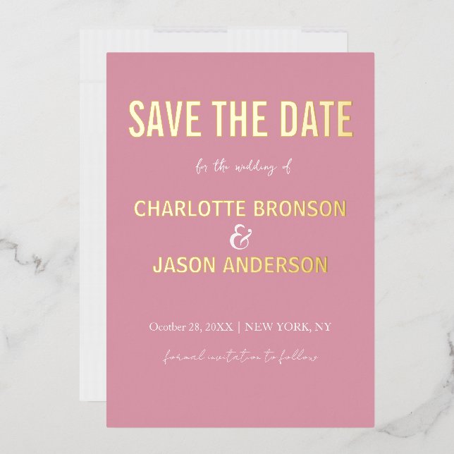 Simple Modern Pink Rose Save The Date Gold   (Envelope)