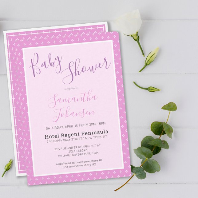 Simple Modern Pink Star Pattern Baby Shower  Invitation (SIMPLE MODERN PINK STAR PATTERN BABY SHOWER INVITATION
)