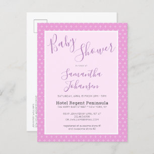 Simple Modern Pink Star Pattern Baby Shower Invitation Postcard