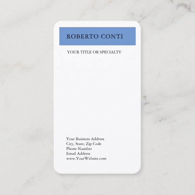 Simple Modern Plain Minimalist Silk Blue White Business Card (Front)
