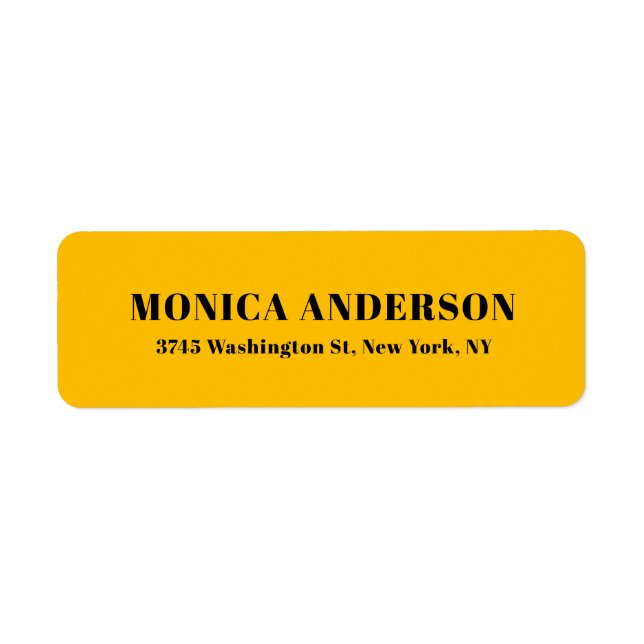 Simple Modern Plain Professional Amber Yellow Return Address Label (Front)