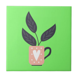 Simple modern plant pastel ceramic tile