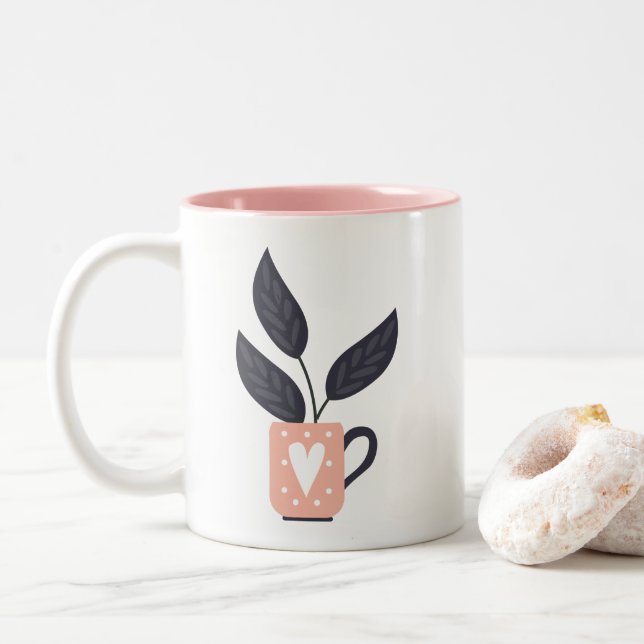 Simple modern plant pastel Two-Tone coffee mug (With Donut)