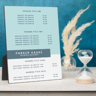 Simple Modern Pricing & Services Display Plaque
