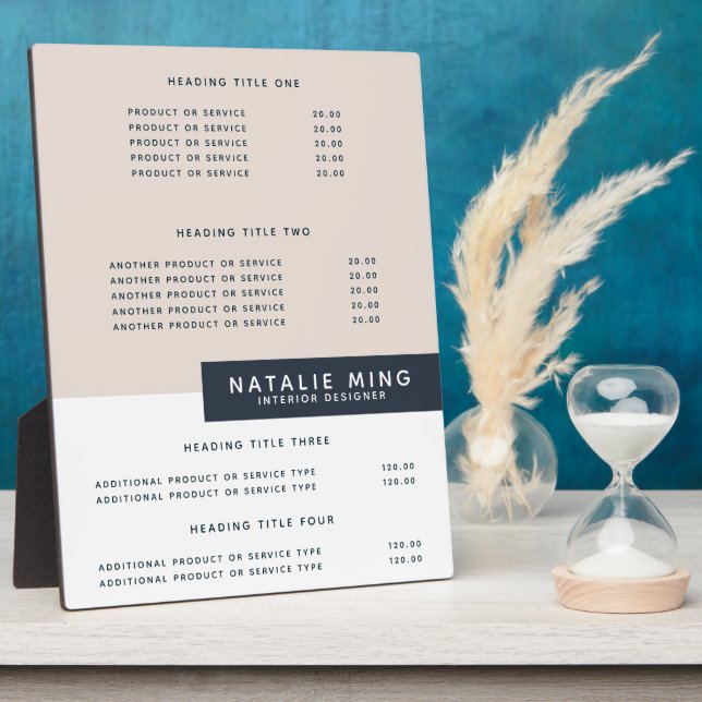Simple Modern | Pricing & Services Display Plaque (Side)