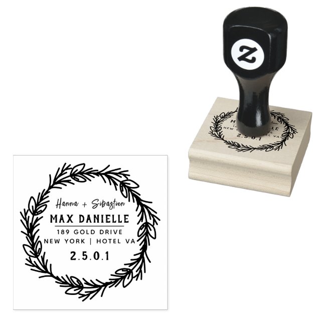 Simple Modern Professional  Bold Botanical Wreath  Rubber Stamp (Stamped)