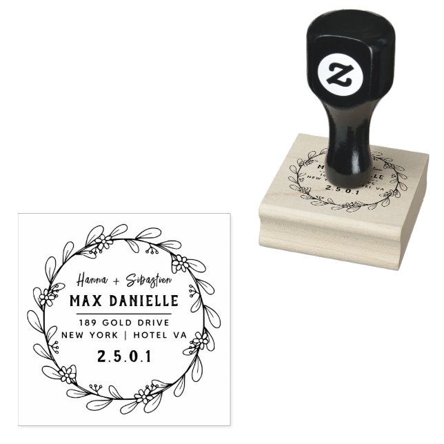 Simple Modern Professional  Bold Botanical Wreath  Rubber Stamp (Stamped)