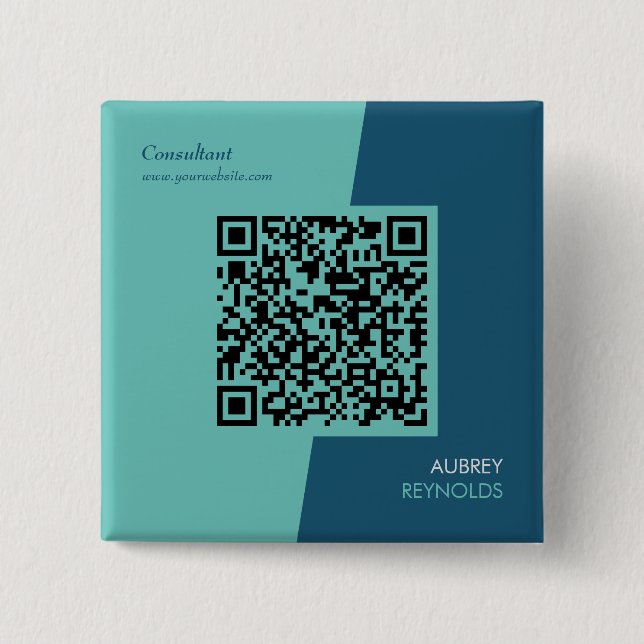 Simple Modern Professional QR Code Blue Green 15 Cm Square Badge (Front)