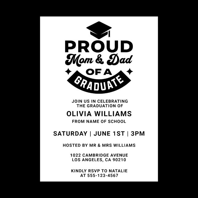 Simple Modern Proud Mum And Dad Graduation Party Invitation (stylish typography graduation party invitation)