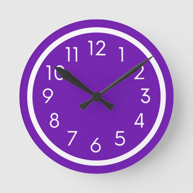 Simple Modern Purple And White Kitchen   Round Clock (Front)