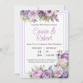 Simple Modern Purple Floral Wedding Invitation