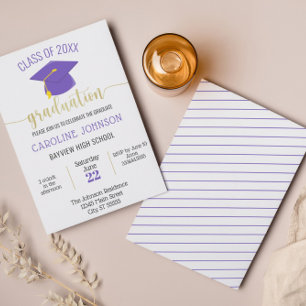 Simple Modern Purple Gold Graduation Invitation