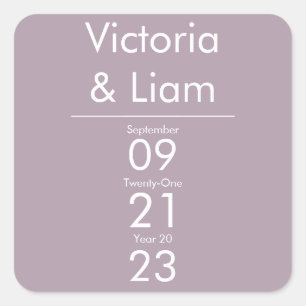 Simple Modern Purple Lavender Wedding Invitation Square Sticker