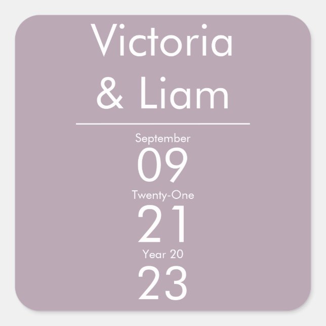 Simple Modern Purple Lavender Wedding Invitation Square Sticker (Front)