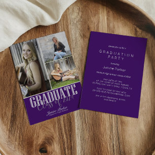 Simple Modern Purple Photo Graduation Party Invitation
