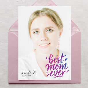 Simple Modern Purple Pink Best Mother Photo Script Card