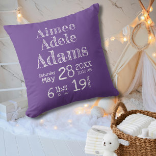 Simple Modern Purple Stripes Birth Stats Baby Cushion