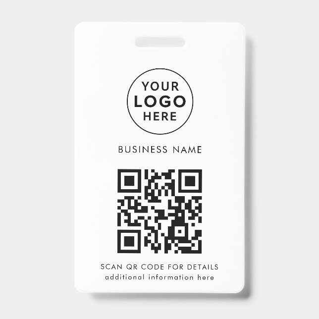 Simple Modern QR Code Business Logo Custom ID Badge (Front)