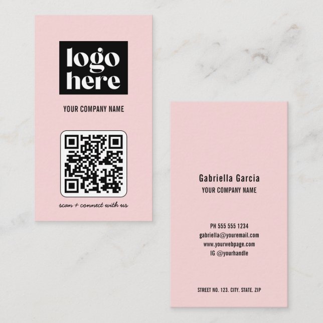 Simple Modern QR Code Logo Pink Business Card (Front/Back)