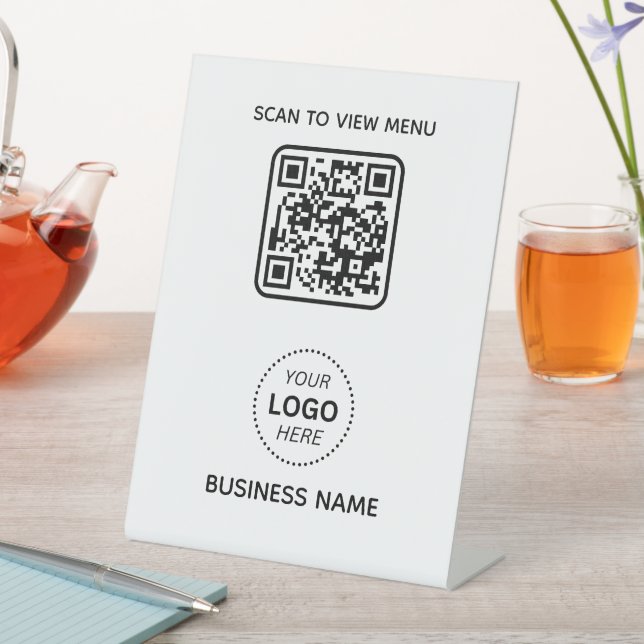  Simple Modern QR Code Menu Business Name & Logo  Pedestal Sign (In SItu)