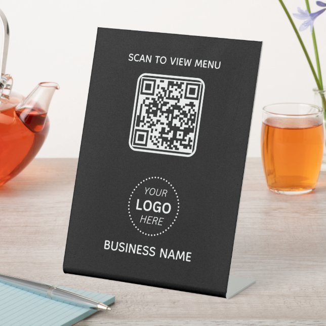  Simple Modern QR Code Menu Business Name & Logo  Pedestal Sign (In SItu)