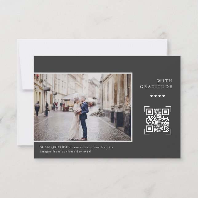 Simple Modern QR Code | Wedding Photo Thank You Card (Front)